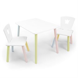 Детский комплект стол и два стула «Корона» Rolti Baby (белый/цветной, массив березы/мдф) - фото 38483
