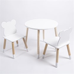 Комплект детский стол КРУГЛЫЙ и два стула МИШКА ROLTI Baby (белая столешница/белое сиденье/береза ножки) - фото 39624