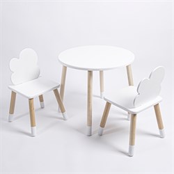 Комплект детский стол КРУГЛЫЙ и два стула ОБЛАЧКО ROLTI Baby (белая столешница/белое сиденье/береза ножки) - фото 39627