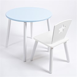 Комплект детский стол КРУГЛЫЙ и стул ЗВЕЗДА ROLTI Baby (голубая столешница/белое сиденье/белые ножки) - фото 39644