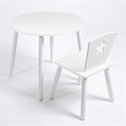 Комплект детский стол КРУГЛЫЙ и стул ЗВЕЗДА ROLTI Baby (белая столешница/белое сиденье/белые ножки) - фото 39649
