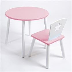 Комплект детский стол КРУГЛЫЙ и стул ЗВЕЗДА ROLTI Baby (розовая столешница/розовое сиденье/белые ножки) - фото 39650
