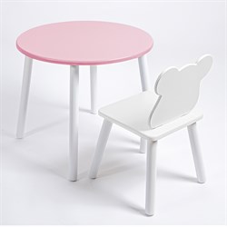 Комплект детский стол КРУГЛЫЙ и стул МИШКА ROLTI Baby (розовая столешница/белое сиденье/белые ножки) - фото 39654