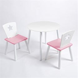 Комплект детский стол КРУГЛЫЙ и два стула ЗВЕЗДА ROLTI Baby (белая столешница/розовое сиденье/белые ножки) - фото 39655