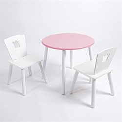 Комплект детский стол КРУГЛЫЙ и два стула КОРОНА ROLTI Baby (розовая столешница/белое сиденье/белые ножки) - фото 39661