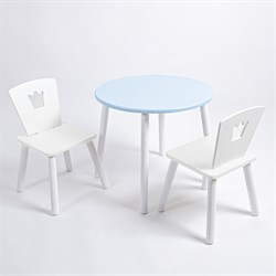 Комплект детский стол КРУГЛЫЙ и два стула КОРОНА ROLTI Baby (голубая столешница/белое сиденье/белые ножки) - фото 39663