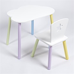 Комплект детский стол ОБЛАЧКО и стул ЗВЕЗДА ROLTI Baby (белая столешница/белое сиденье/цветные ножки) - фото 39673