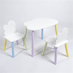 Комплект детский стол ОБЛАЧКО и два стула ОБЛАЧКО  ROLTI Baby (белая столешница/белое сиденье/цветные ножки) - фото 39679