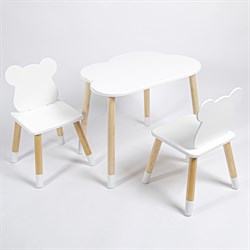 Комплект детский стол ОБЛАЧКО и два стула МИШКА  ROLTI Baby (белая столешница/белое сиденье/береза ножки) - фото 39684