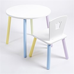 Комплект детский стол КРУГЛЫЙ и стул КОРОНА ROLTI Baby (белая столешница/белое сиденье/цветные ножки) - фото 39699