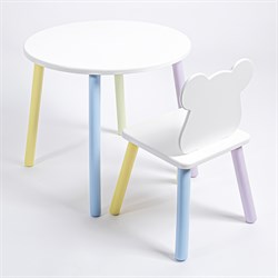 Комплект детский стол КРУГЛЫЙ и стул МИШКА ROLTI Baby (белая столешница/белое сиденье/цветные ножки) - фото 39702