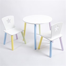 Комплект детский стол КРУГЛЫЙ и два стула ЗВЕЗДА ROLTI Baby (белая столешница/белое сиденье/цветные ножки) - фото 39704