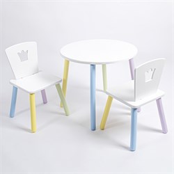 Комплект детский стол КРУГЛЫЙ и два стула КОРОНА ROLTI Baby (белая столешница/белое сиденье/цветные ножки) - фото 39706