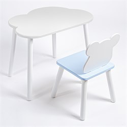 Комплект детский стол ОБЛАЧКО и стул МИШКА ROLTI Baby (белая столешница/голубое сиденье/белые ножки) - фото 39824