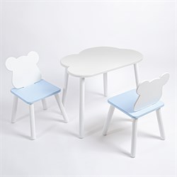 Комплект детский стол ОБЛАЧКО и два стула МИШКА ROLTI Baby (белая столешница/голубое сиденье/белые ножки) - фото 39828