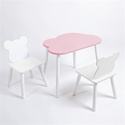 Комплект детский стол ОБЛАЧКО и два стула МИШКА ROLTI Baby (розовый столешница/белое сиденье/белые ножки) - фото 39829
