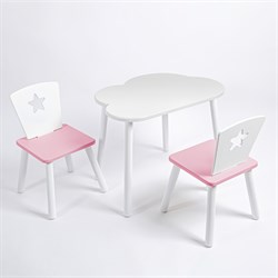 Комплект детский стол ОБЛАЧКО и два стула ЗВЕЗДА ROLTI Baby (белая столешница/розовое сиденье/белые ножки) - фото 39856