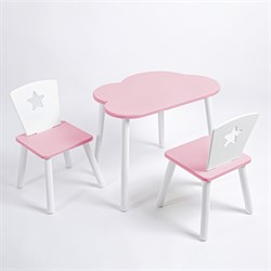 Комплект детский стол ОБЛАЧКО и два стула ЗВЕЗДА ROLTI Baby (розовая столешница/розовое сиденье/белые ножки) - фото 39859