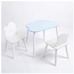 Комплект детский стол ОБЛАЧКО и два стула ОБЛАЧКО ROLTI Baby (голубая столешница/белое сиденье/белые ножки) - фото 39862