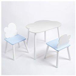 Комплект детский стол ОБЛАЧКО и два стула ОБЛАЧКО ROLTI Baby (белая столешница/голубое сиденье/белые ножки) - фото 39868