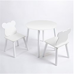 Комплект детский стол КРУГЛЫЙ и два стула МИШКА ROLTI Baby (белая столешница/белое сиденье/белые ножки) - фото 39878