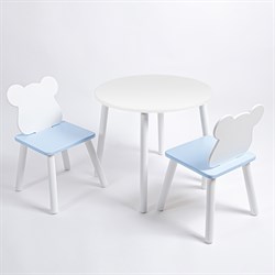 Комплект детский стол КРУГЛЫЙ и два стула МИШКА ROLTI Baby (белая столешница/голубое сиденье/белые ножки) - фото 39886