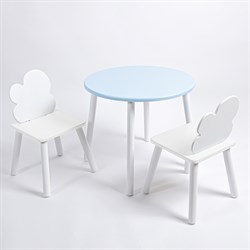 Комплект детский стол КРУГЛЫЙ и два стула ОБЛАЧКО ROLTI Baby (голубая столешница/белое сиденье/белые ножки) - фото 39893