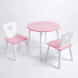 Комплект детский стол КРУГЛЫЙ и два стула ЗВЕЗДА ROLTI Baby (розовая столешница/розовое сиденье/белые ножки) - фото 39895