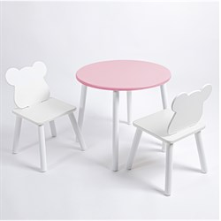 Комплект детский стол КРУГЛЫЙ и два стула МИШКА ROLTI Baby (розовая столешница/белое сиденье/белые ножки) - фото 39896