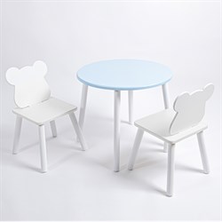 Комплект детский стол КРУГЛЫЙ и два стула МИШКА ROLTI Baby (голубая столешница/белое сиденье/белые ножки) - фото 39897