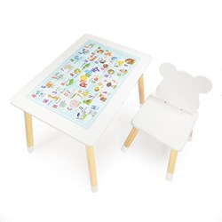 Комплект детской мебели стол и стул Мишутка с накладкой Алфавит (Белый/Белый/Береза) - фото 40837