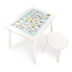 Детский комплект стол и табурет круглый Rolti Baby с накладкой Алфавит (белая столешница/белое сиденье/белые ножки) - фото 40864