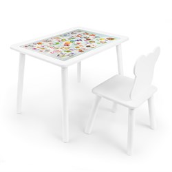 Детский комплект стол и стул Мишка Rolti Baby с накладкой Алфавит (белая столешница/белое сиденье/белые ножки) - фото 40904