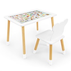 Детский комплект стол и стул Мишка Rolti Baby с накладкой Алфавит (белая столешница/белое сиденье/береза ножки) - фото 40914