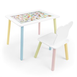 Детский комплект стол и стул Мишка Rolti Baby с накладкой Алфавит (белая столешница/белое сиденье/цветные ножки) - фото 40921