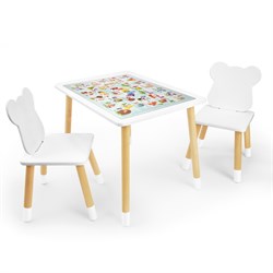 Детский комплект стол и два стула Мишка Rolti Baby с накладкой Алфавит (белая столешница/белое сиденье/береза ножки) - фото 40934