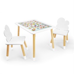 Детский комплект стол и два стула Облачко Rolti Baby с накладкой Алфавит (белая столешница/белое сиденье/береза ножки) - фото 40936