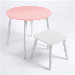 Детский комплект стол КРУГЛЫЙ  и табурет Rolti Baby (розовая столешница/белое сиденье/белые ножки) - фото 40938