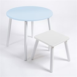 Детский комплект стол КРУГЛЫЙ  и табурет Rolti Baby (голубая столешница/белое сиденье/белые ножки) - фото 40940