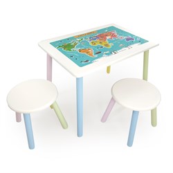 Детский комплект стол и два табурета круглых с накладкой Детский мир (Белый, Белый, Цветной) - фото 40967