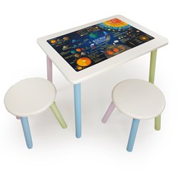 Детский комплект стол и два табурета круглых с накладкой Космос  (Белый, Белый, Цветной) - фото 40973