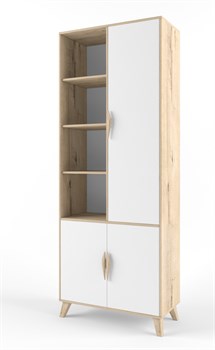 Стеллаж - шкаф широкий с открытыми, закрытыми полками и ящиками 212x80x39 «2+2» 38 попугаев (Дуб ирландский, Белый) мебель для детской комнаты - фото 41983
