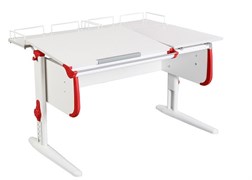 Парта ДЭМИ СУТ-25-01 WHITE DOUBLE с раздельной столешницей и двумя задними приставками (Цвет столешницы:Белый, Цвет боковин:Красный, Цвет ножек стола:Белый)