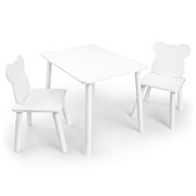 Детский комплект стол и два стула «Мишка» Rolti Baby (белый/белый, массив березы/мдф)