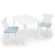 Детский комплект стол и два стула «Мишка» Rolti Baby (белый/голубой, массив березы/мдф)