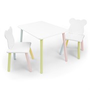 Детский комплект стол и два стула «Мишка» Rolti Baby (белый/цветной, массив березы/мдф)