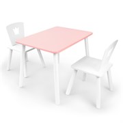 Детский комплект стол и два стула «Корона» Rolti Baby (розовый/белый, массив березы/мдф)