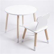 Комплект детский стол КРУГЛЫЙ и стул МИШКА ROLTI Baby (белая столешница/белое сиденье/береза ножки)