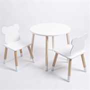 Комплект детский стол КРУГЛЫЙ и два стула МИШКА ROLTI Baby (белая столешница/белое сиденье/береза ножки)