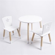 Комплект детский стол КРУГЛЫЙ и два стула ЗВЕЗДА ROLTI Baby (белая столешница/белое сиденье/береза ножки)